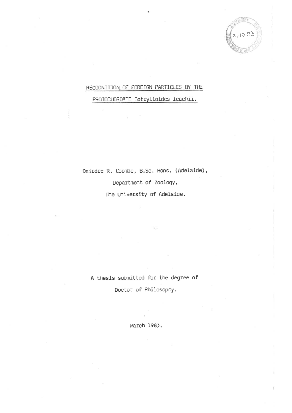 Recognition of Foreign Particles by the Protochordate Botrylloides