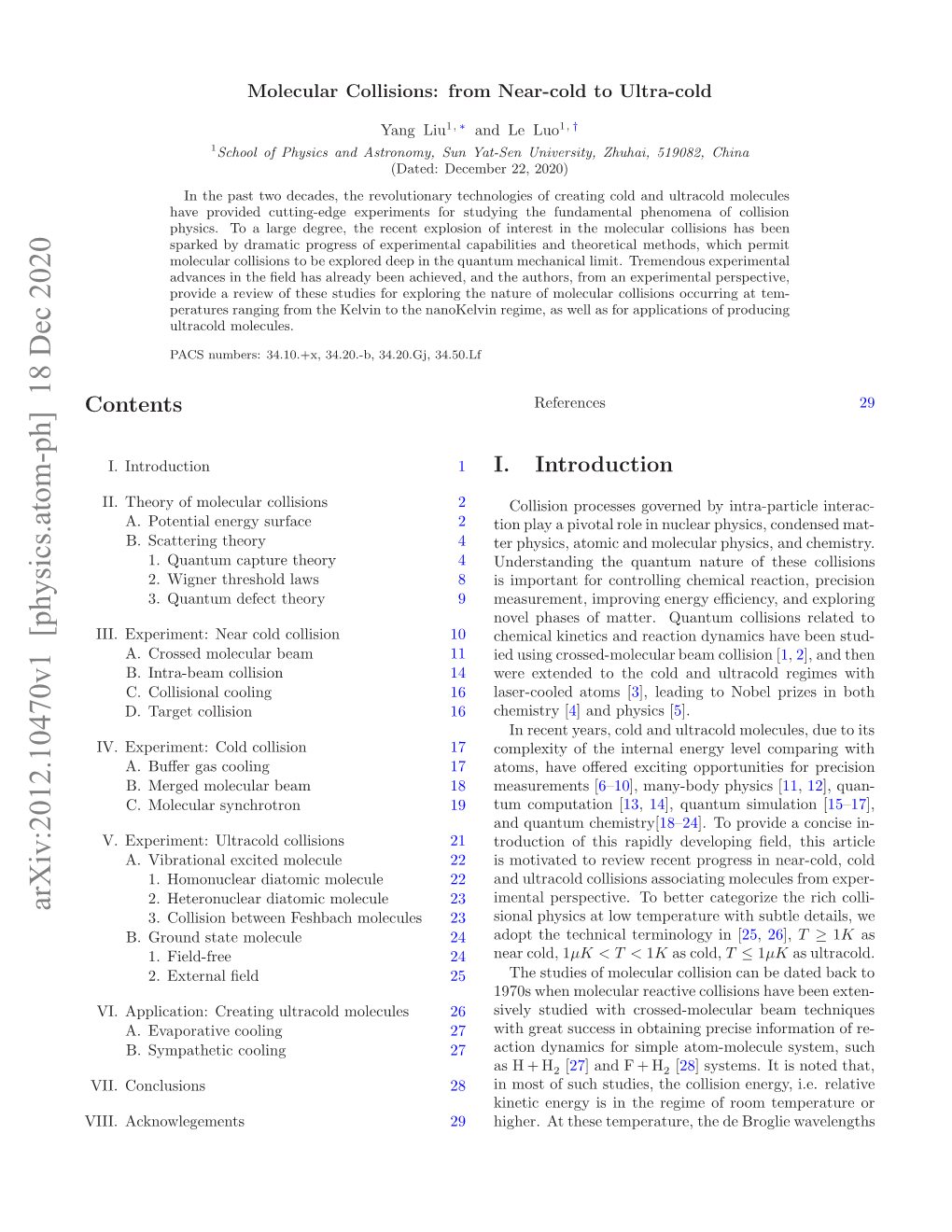 Arxiv:2012.10470V1 [Physics.Atom-Ph] 18 Dec 2020 Contents II Acknowlegements VIII