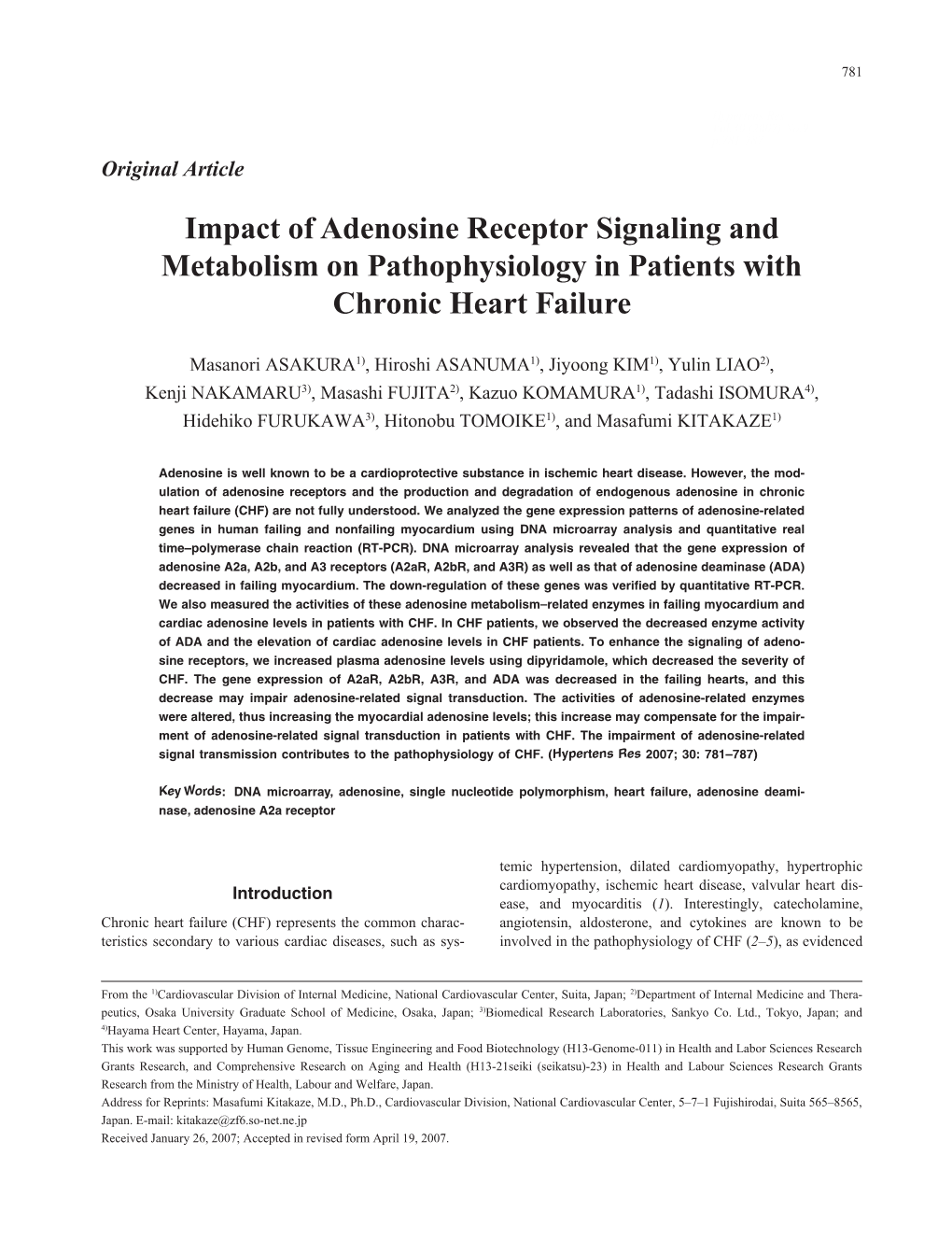 Impact of Adenosine Receptor Signaling and Metabolism on Pathophysiology in Patients with Chronic Heart Failure