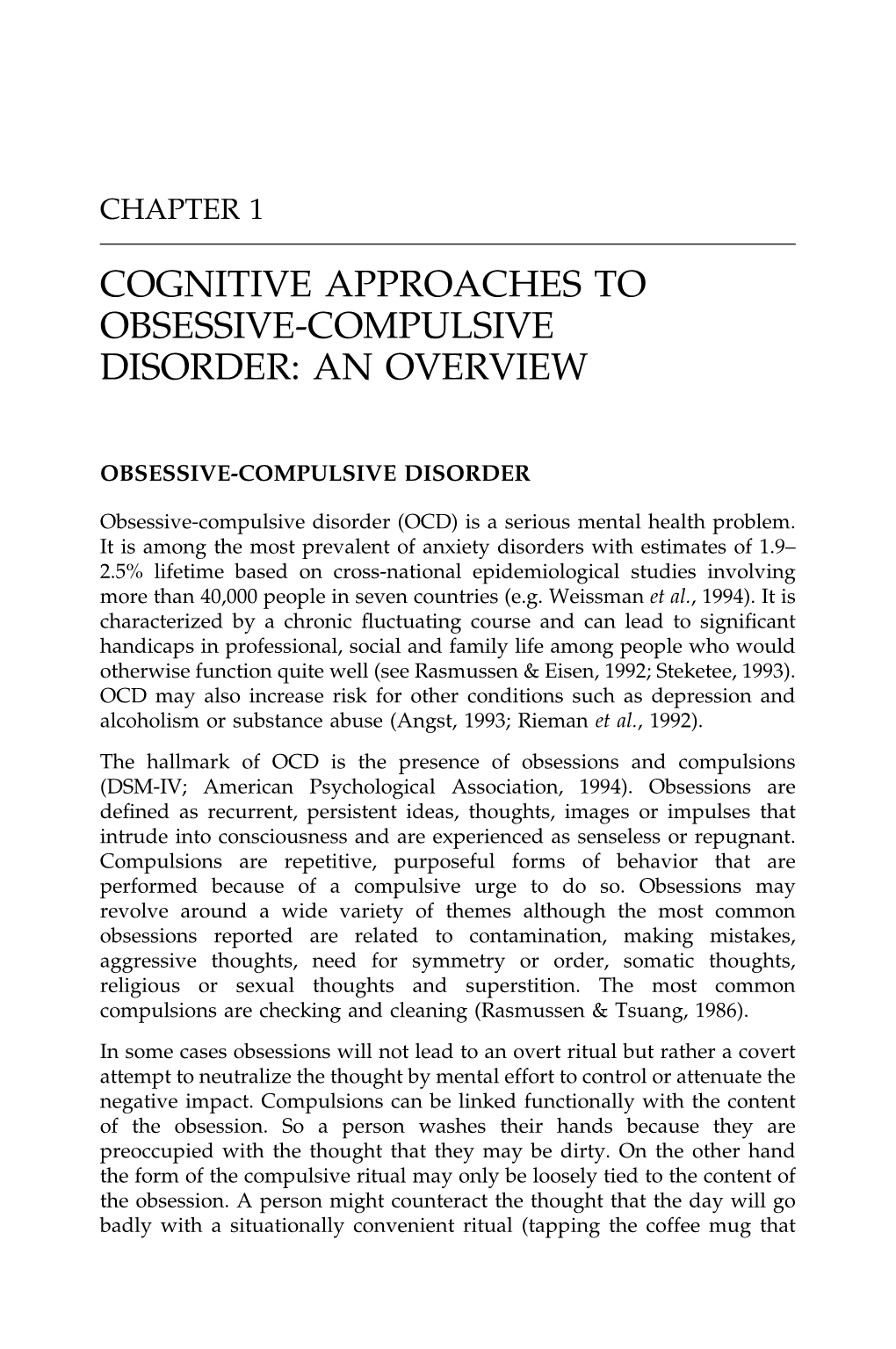 Cognitive Approaches to Obsessive-Compulsive Disorder: an Overview