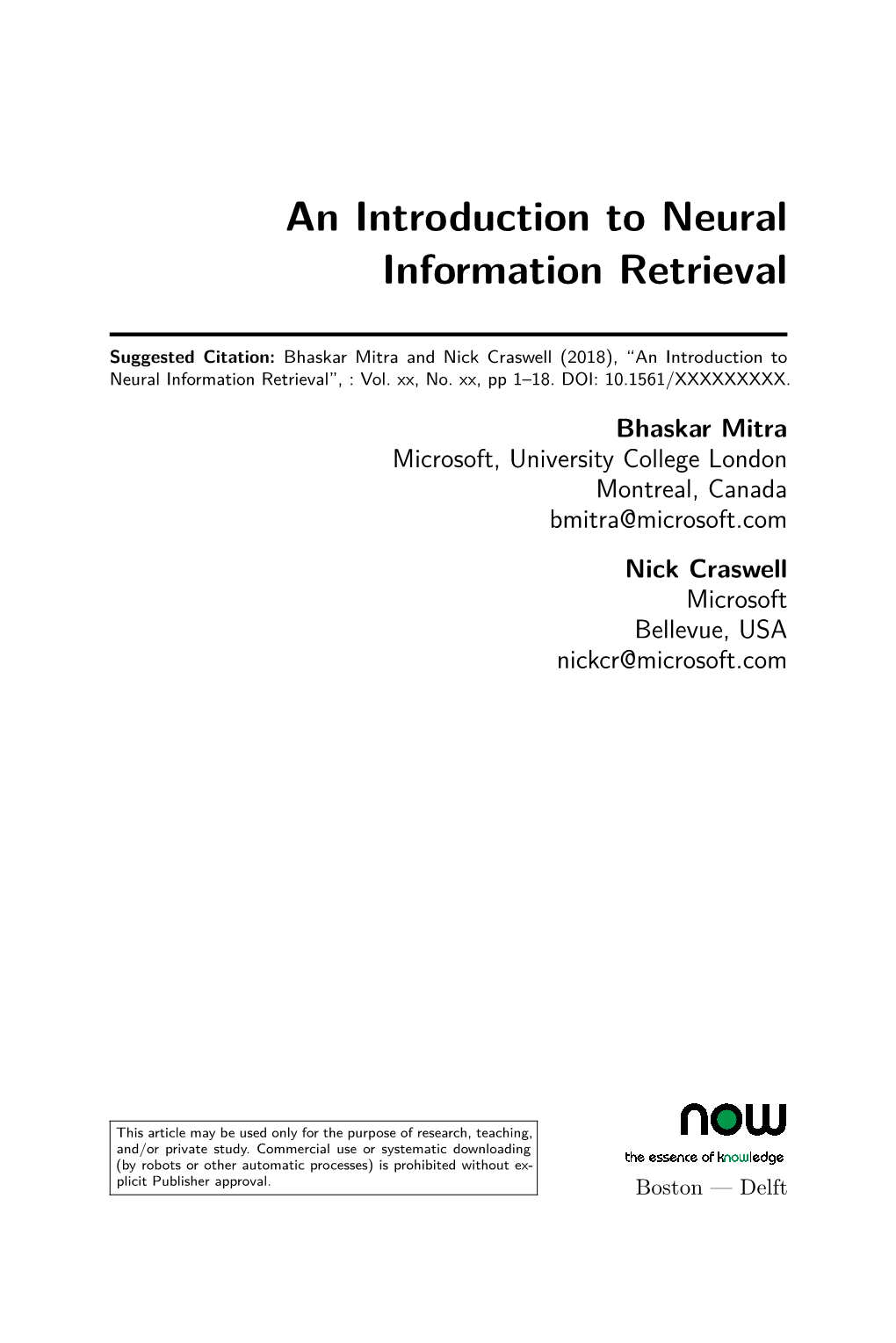 An Introduction to Neural Information Retrieval