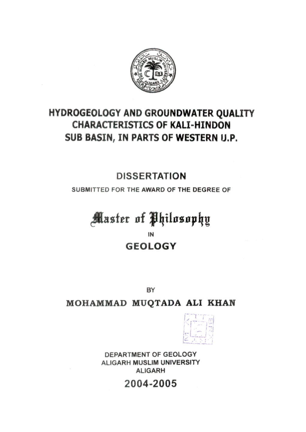 Hydrogeology and Groundwater Quality Characteristics of Kali-Hindon Sub Basin, in Parts of Western U.P