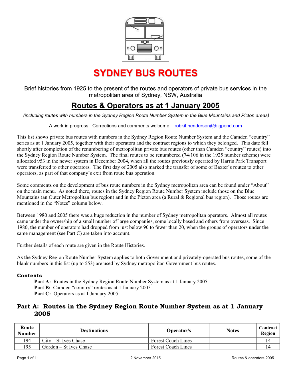 1 January 2005 (Including Routes with Numbers in the Sydney Region Route Number System in the Blue Mountains and Picton Areas)