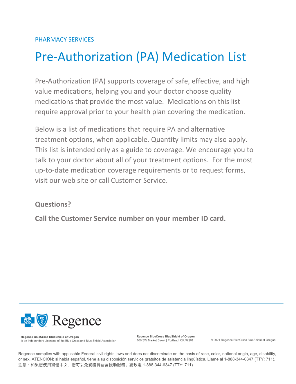 Pre-Authorization (PA) Medication List