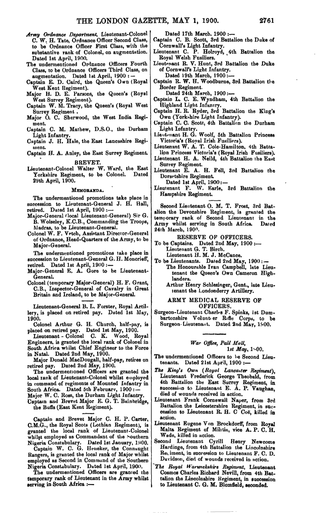 The London Gazette, May 1, 1900. 2761