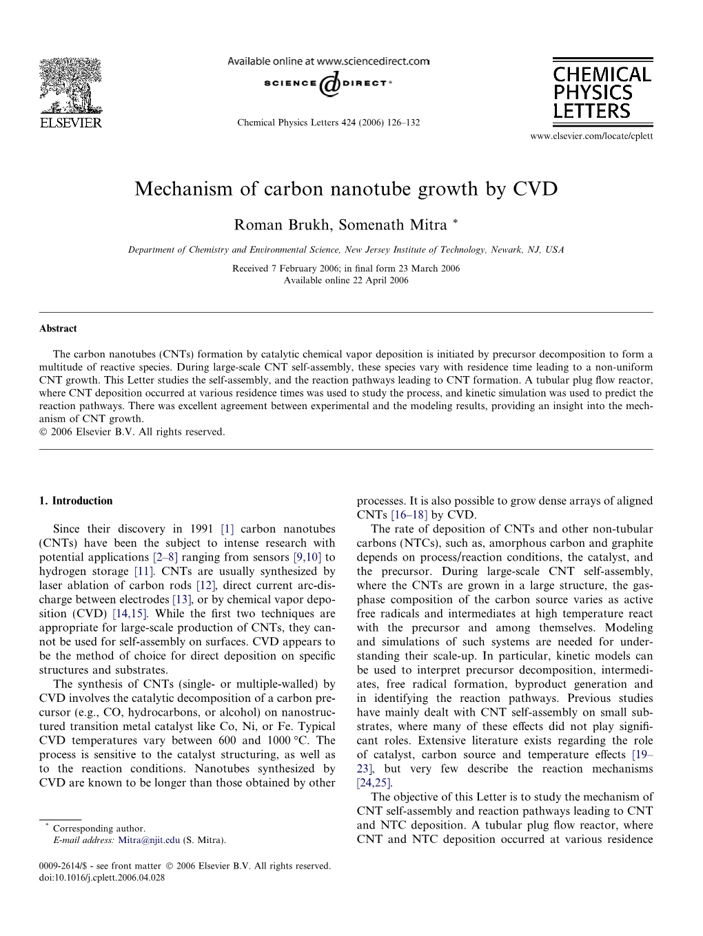 Mechanism of Carbon Nanotube Growth by CVD