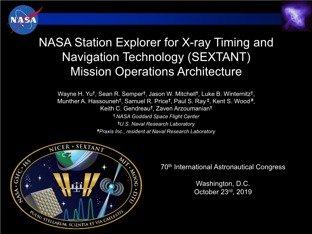 NASA Station Explorer for X-Ray Timing and Navigation Technology (SEXTANT) Mission Operations Architecture