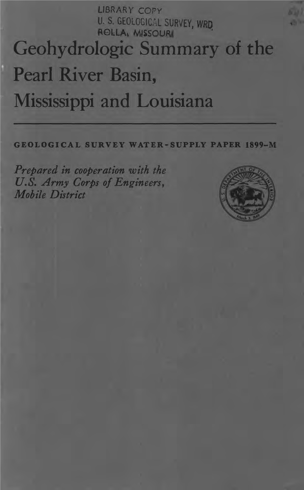 Geohydrologic Summary of the Pearl River Basin, Mississippi and Louisiana