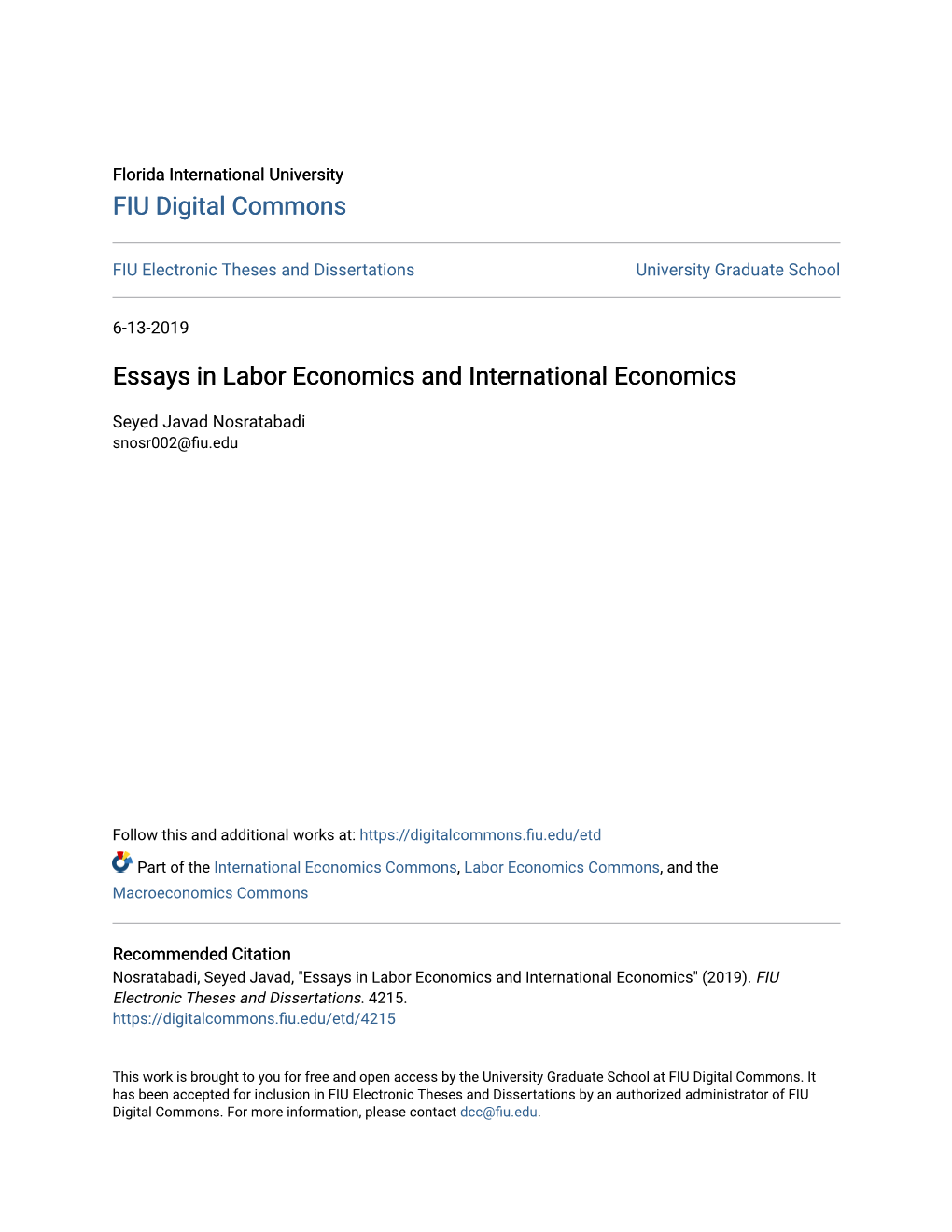 Essays in Labor Economics and International Economics