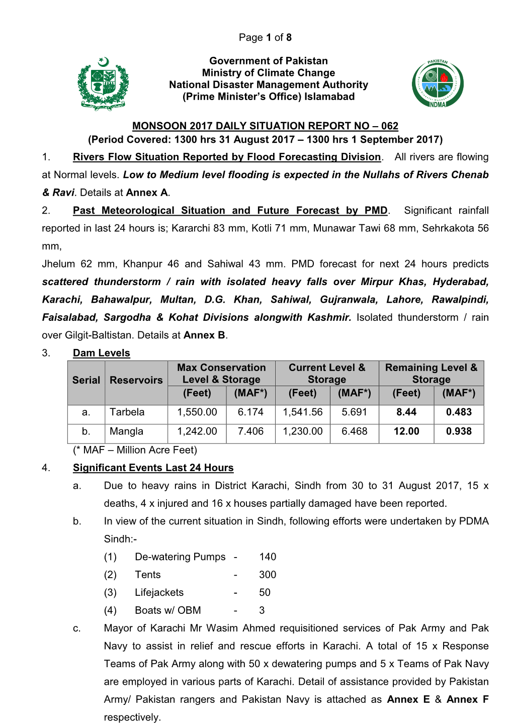 Page 1 of 8 Government of Pakistan Ministry of Climate Change