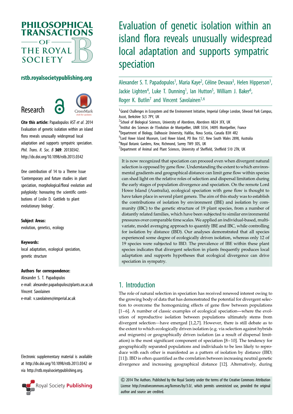 Evaluation of Genetic Isolation Within an Island Flora Reveals Unusually