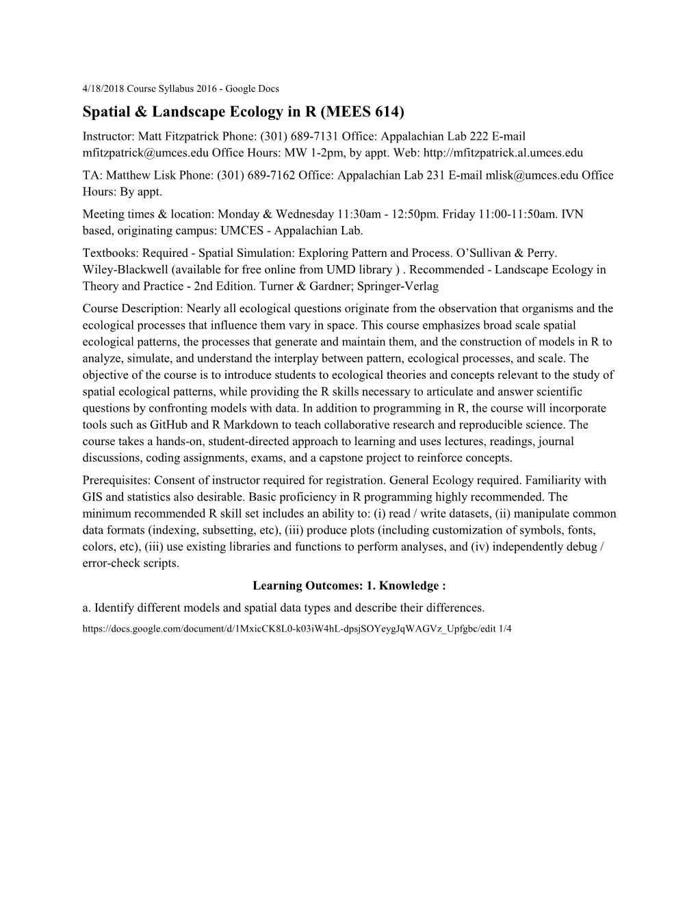 Spatial & Landscape Ecology in R (MEES 614)