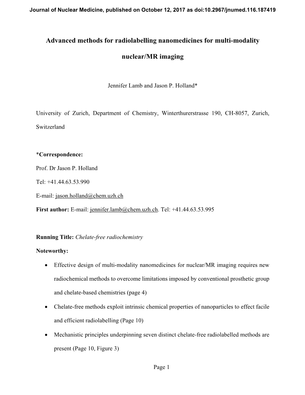 Advanced Methods for Radiolabelling Nanomedicines for Multi-Modality