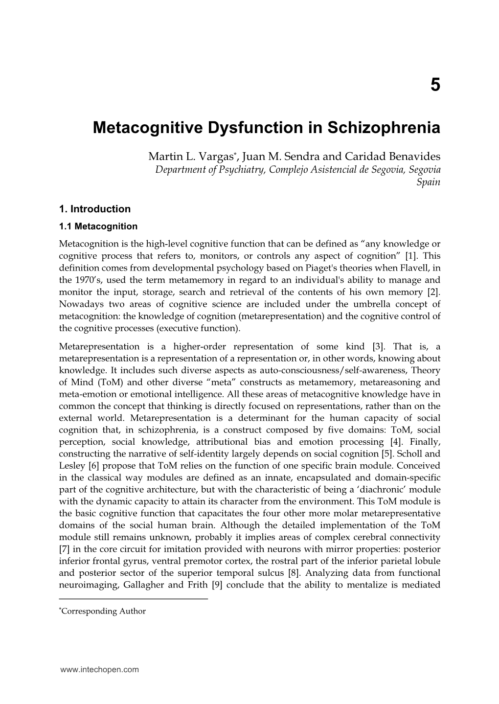 Metacognitive Dysfunction in Schizophrenia