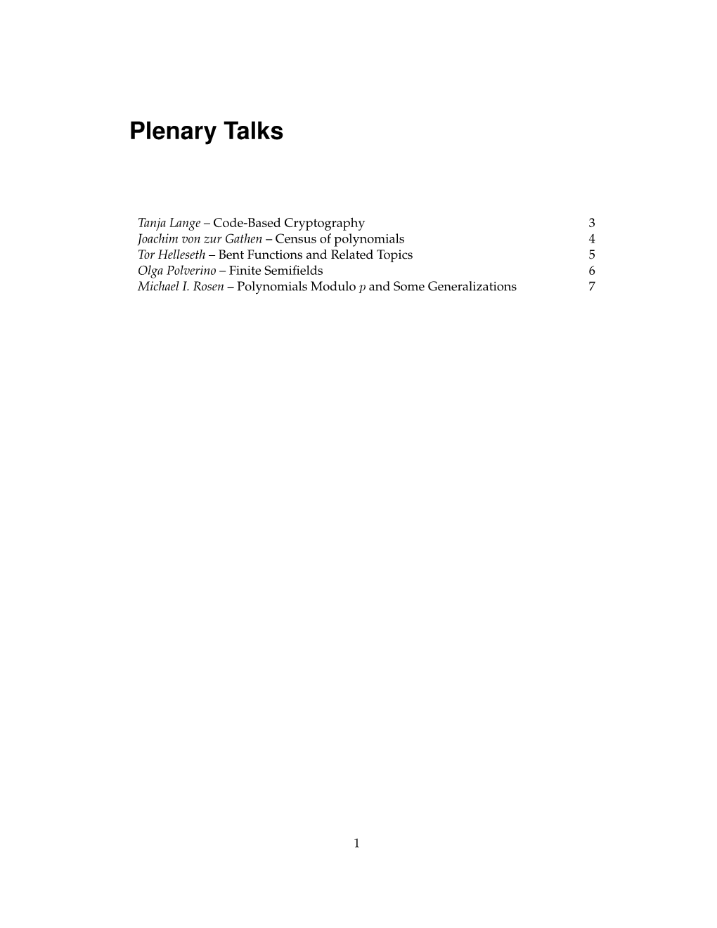 Plenary Talks