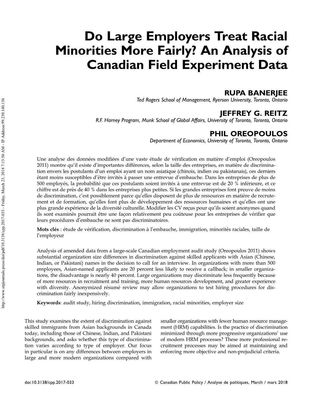 Do Large Employers Treat Racial Minorities More Fairly? an Analysis of Canadian Field Experiment Data