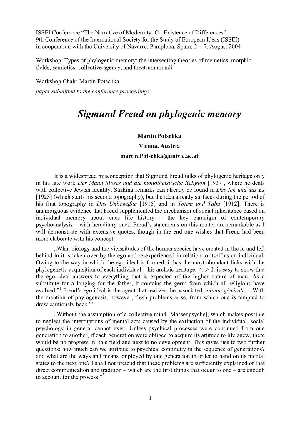 Sigmund Freud on Phylogenic Memory [.Pdf]