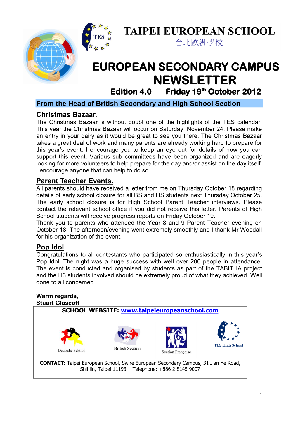 NEWSLETTER Edition 4.0 Friday 19Th October 2012