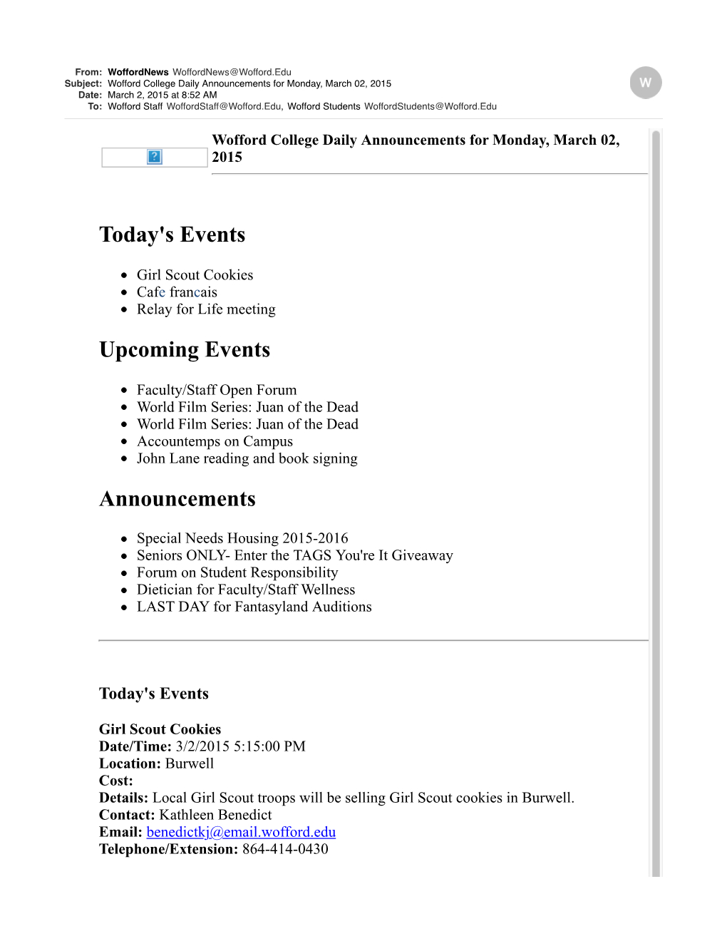 Daily Announcements March 2015