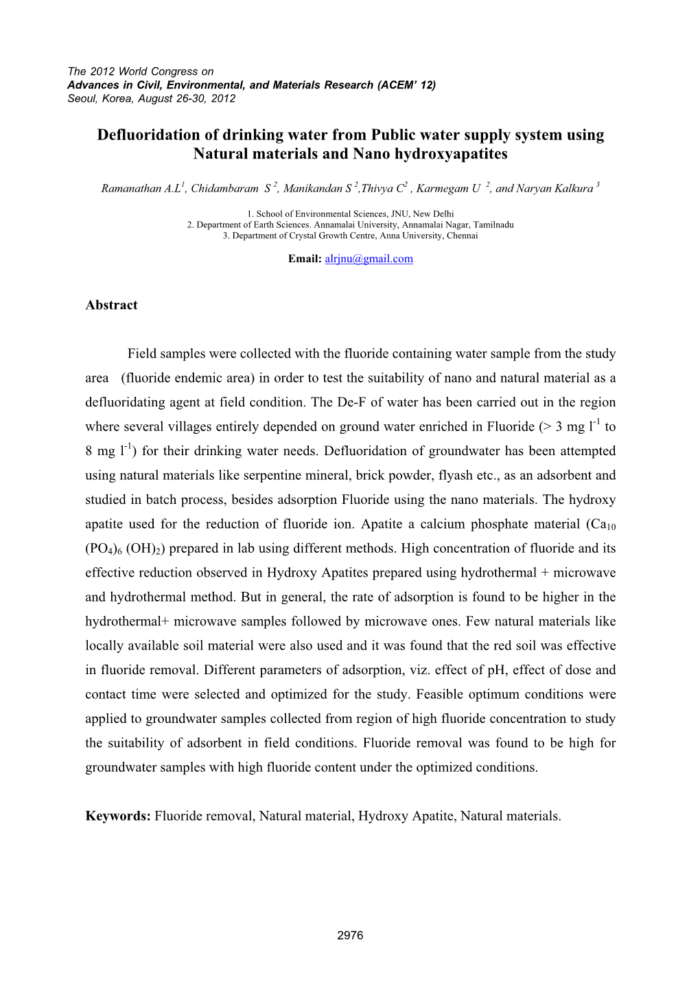 Defluoridation of Drinking Water from Public Water Supply System Using Natural Materials and Nano Hydroxyapatites