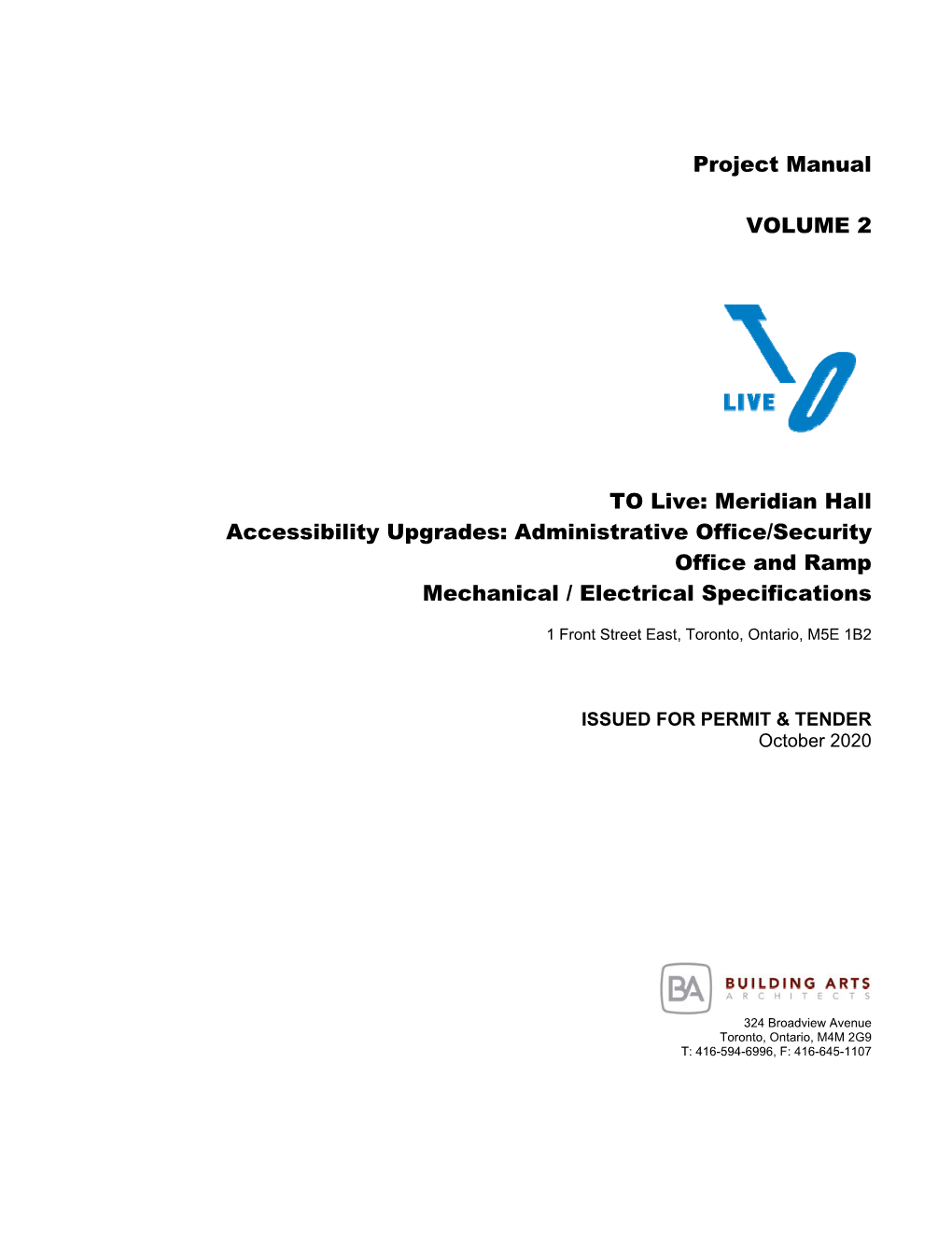Project Manual VOLUME 2 to Live: Meridian Hall Accessibility