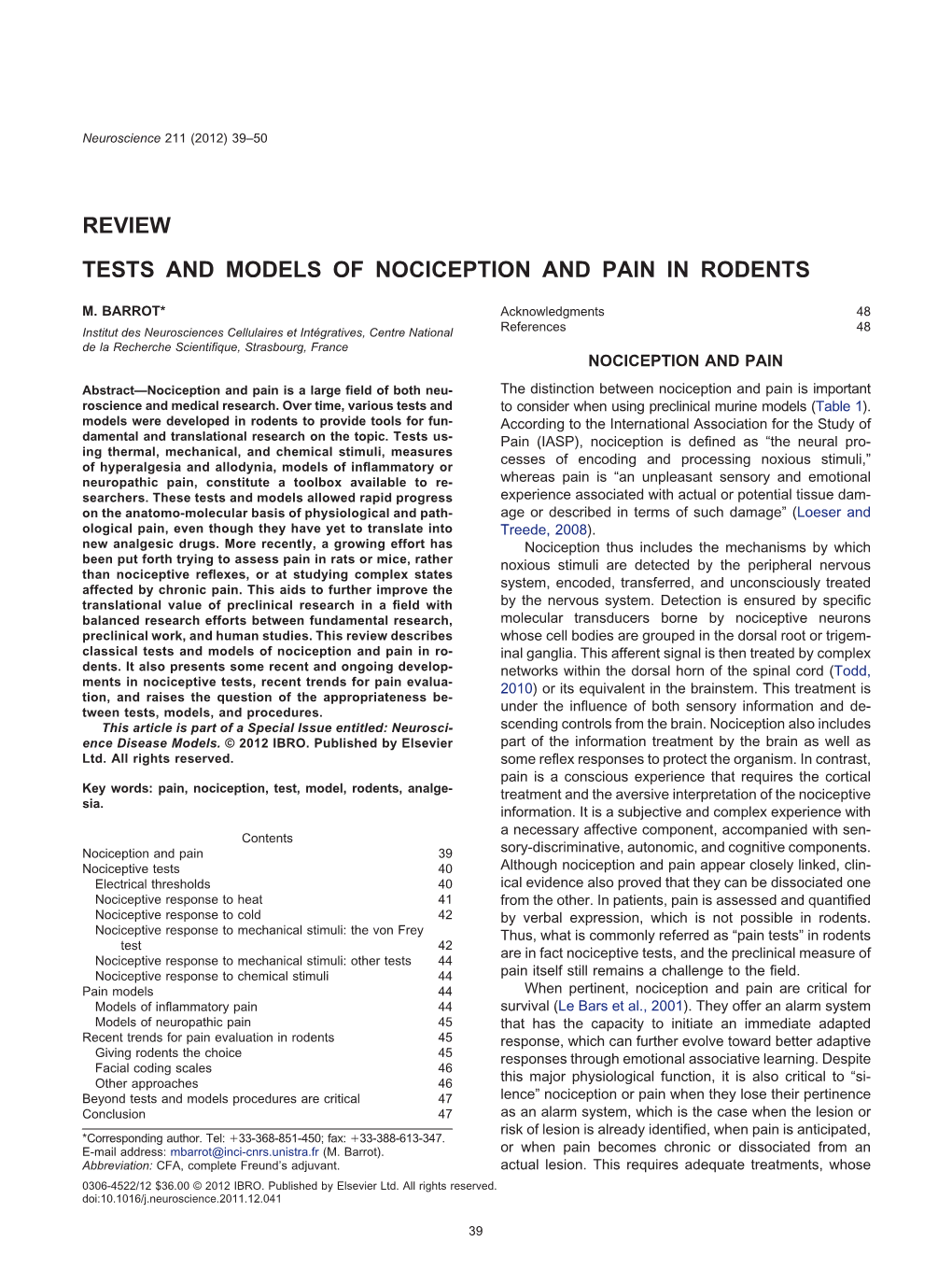 Tests and Models of Nociception and Pain in Rodents