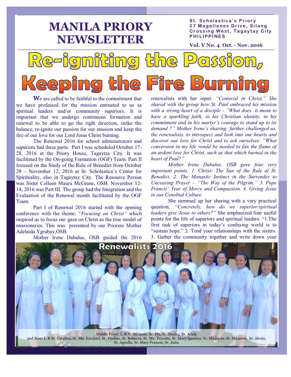 Manila Priory Newsletter