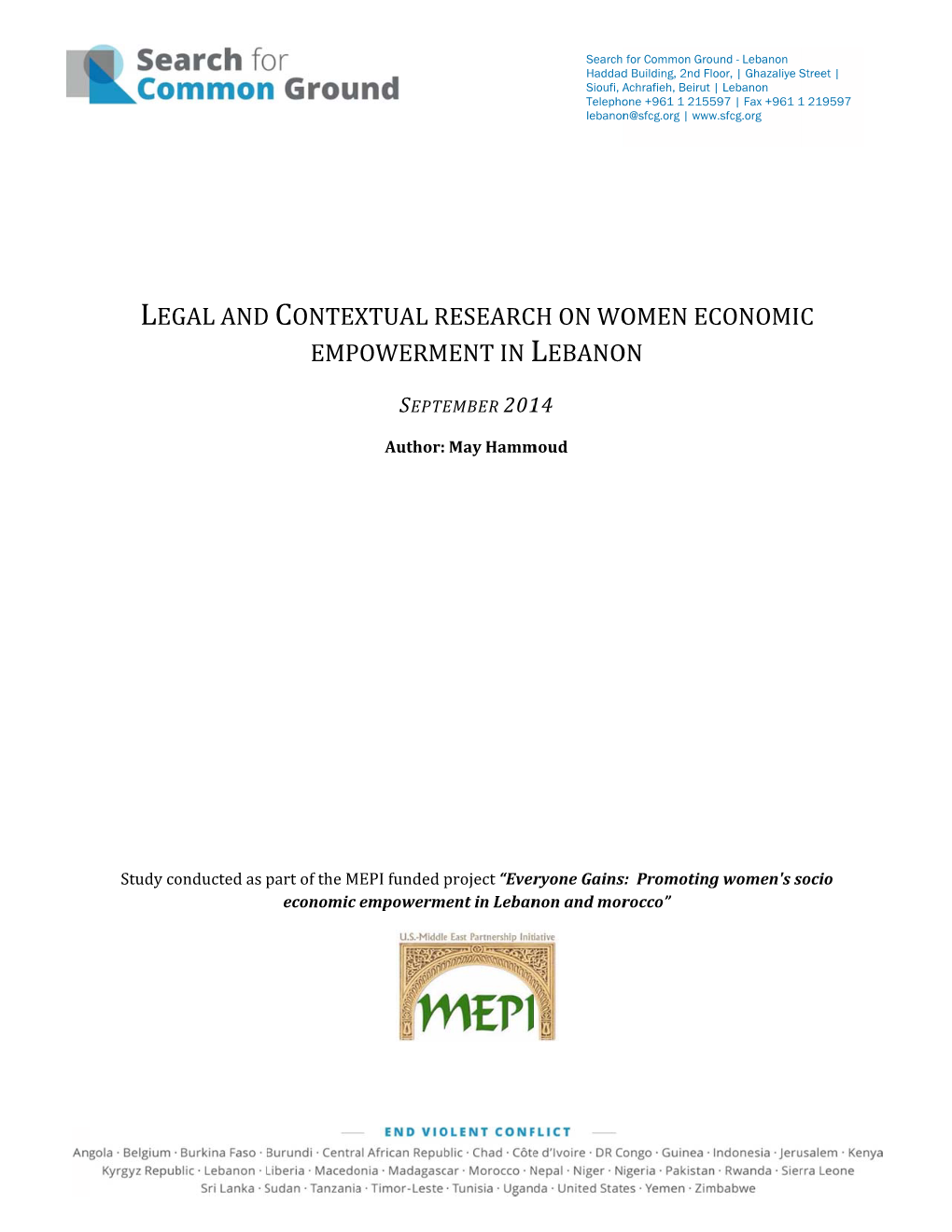 Legal and Contextual Research on Women Economic Empowerment in Lebanon