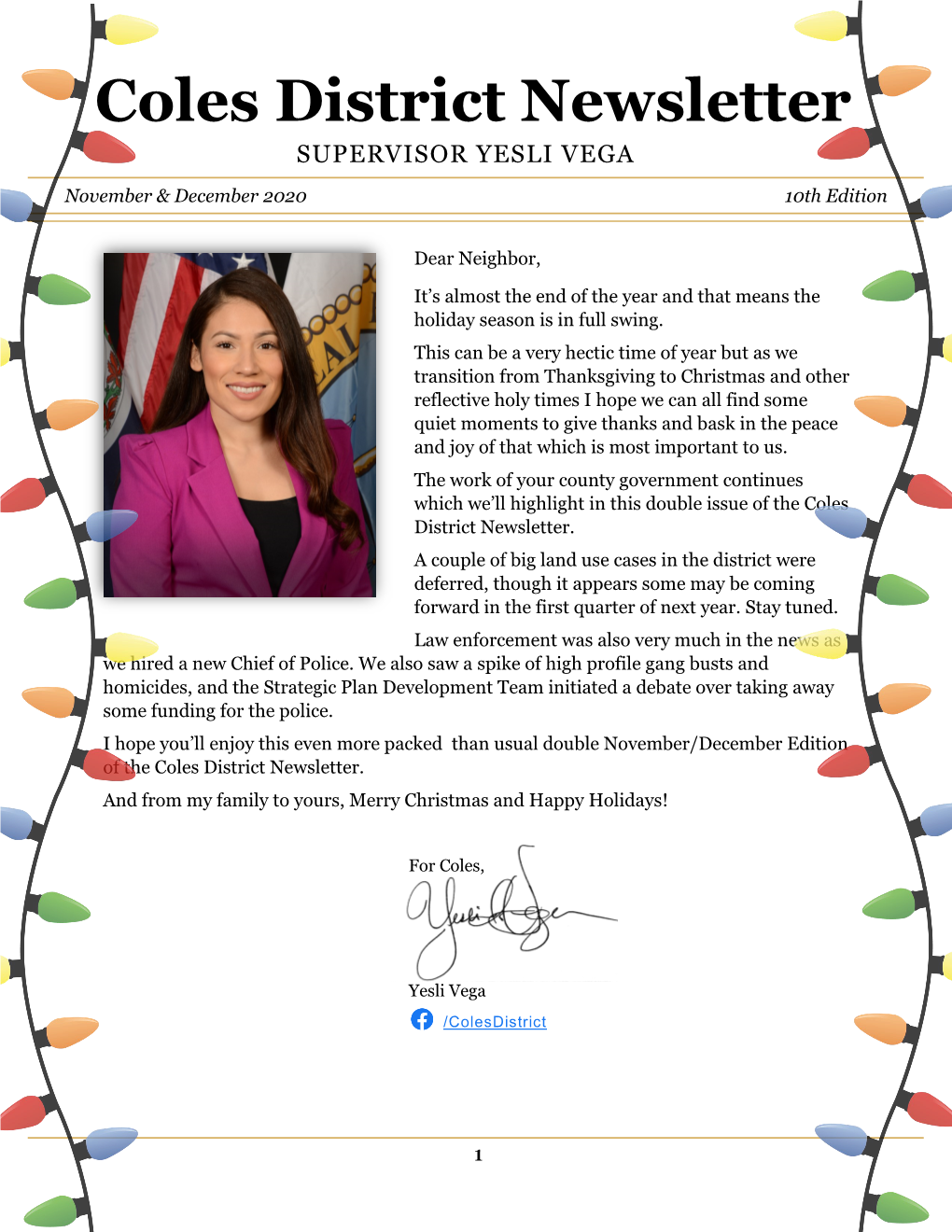 Coles District Newsletter SUPERVISOR YESLI VEGA