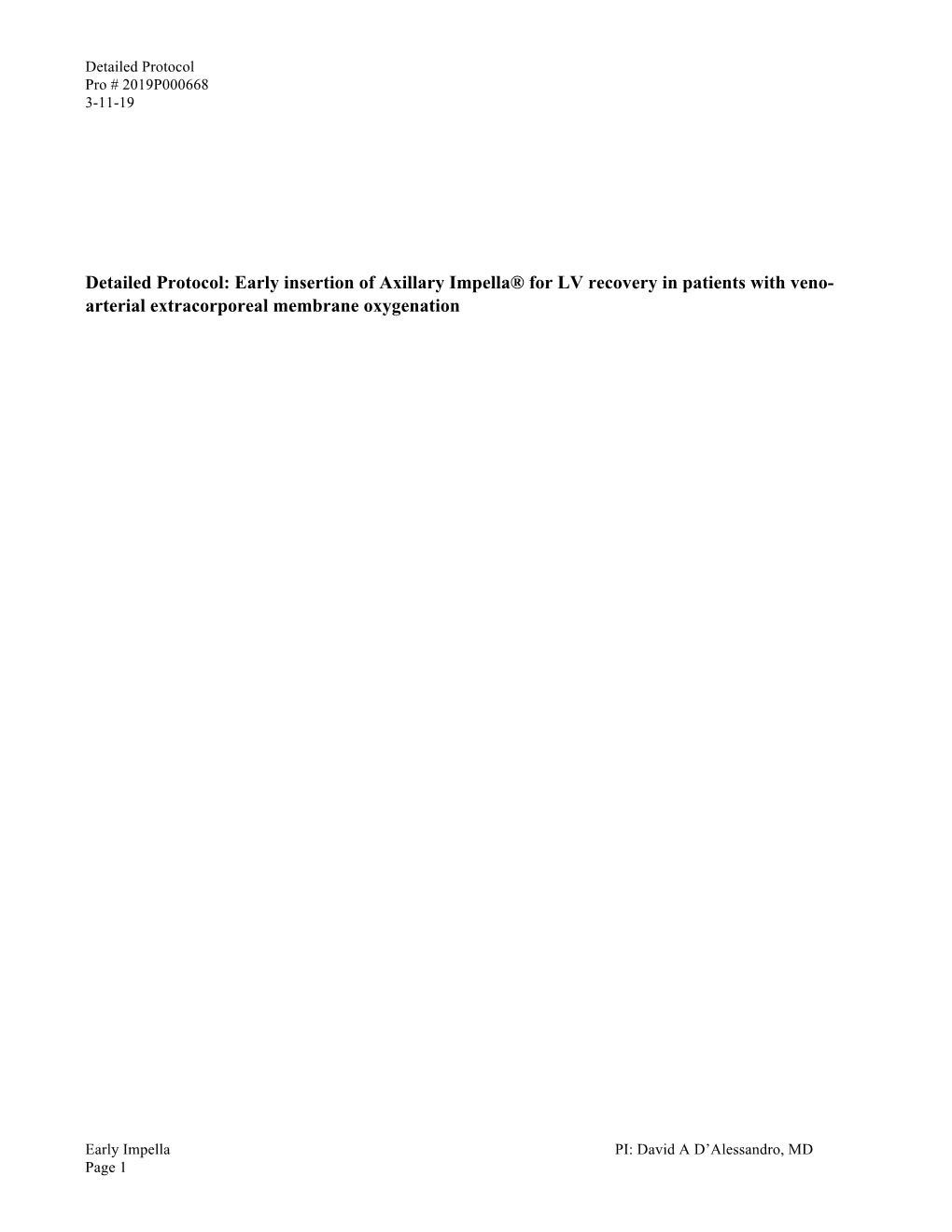 Detailed Protocol: Early Insertion of Axillary Impella® for LV Recovery in Patients with Veno- Arterial Extracorporeal Membrane Oxygenation