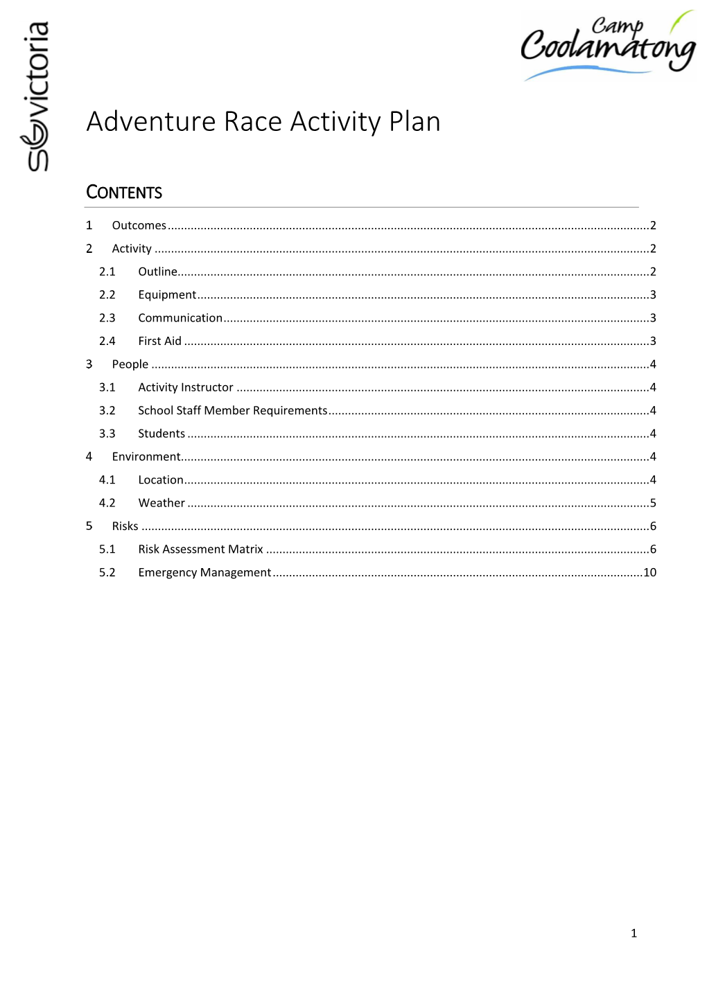 Adventure Race Activity Plan