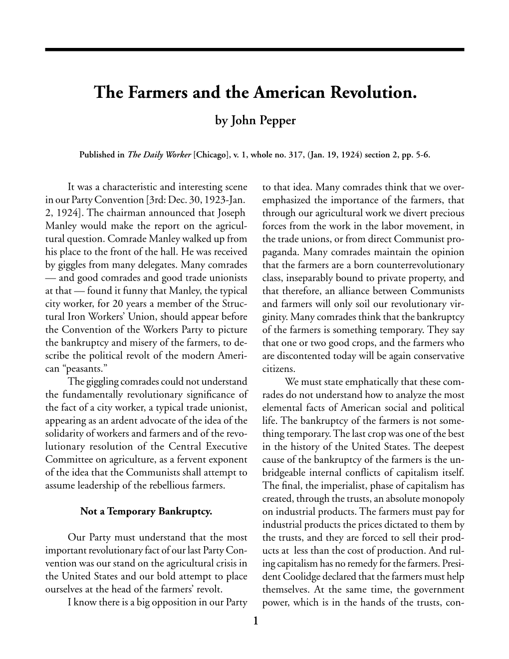 The Farmers and the American Revolution. by John Pepper