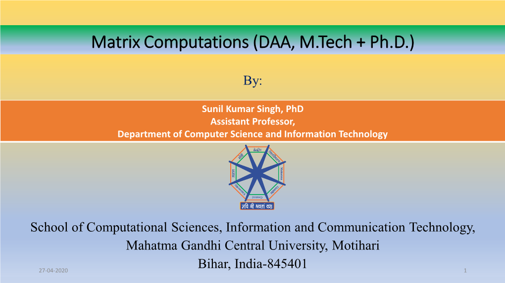 Matrix Computations (DAA, M.Tech + Ph.D.)