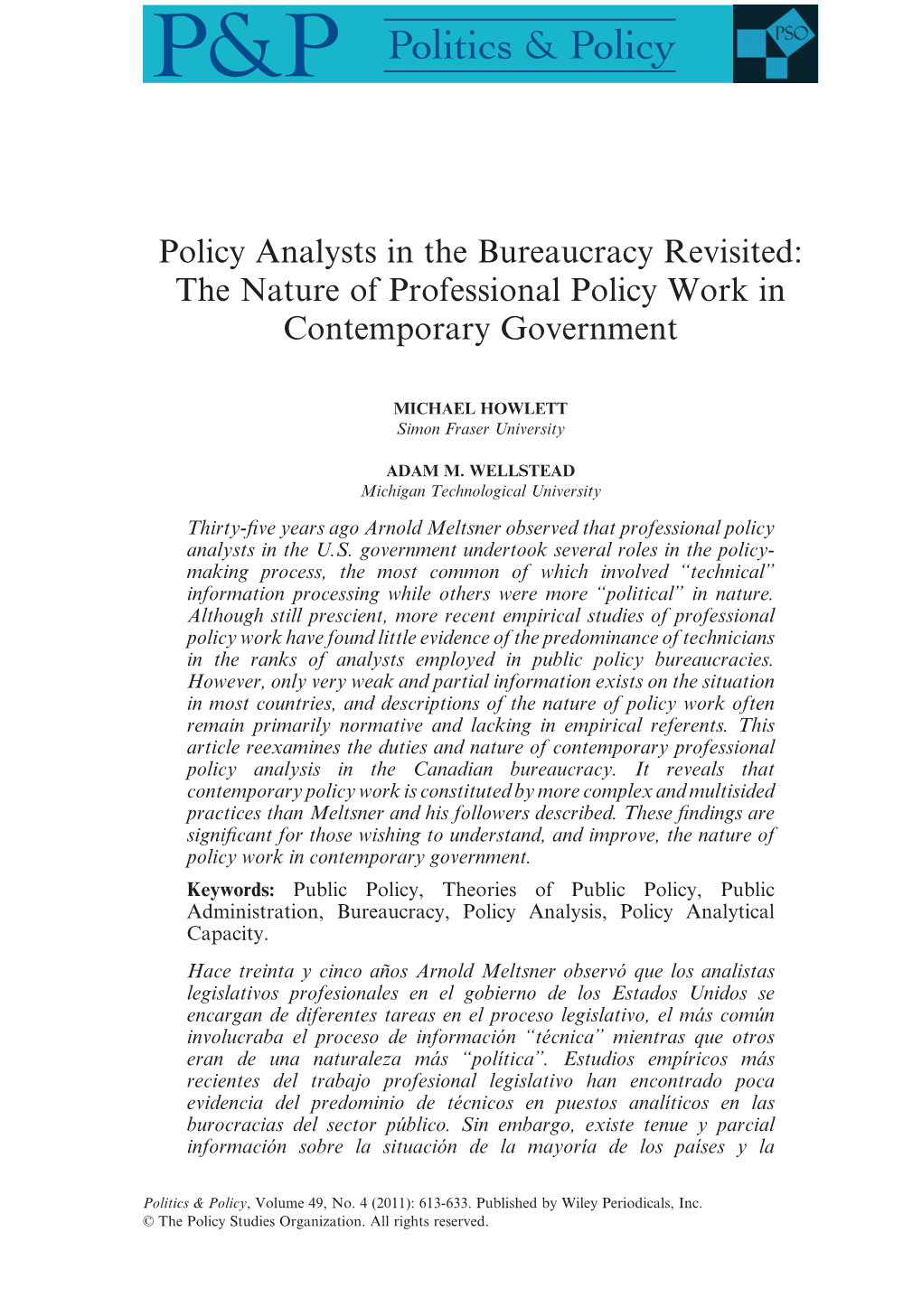 The Nature of Professional Policy Work in Contemporary Government