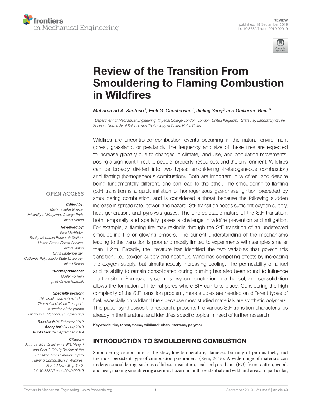 Review of the Transition from Smouldering to Flaming Combustion in Wildﬁres