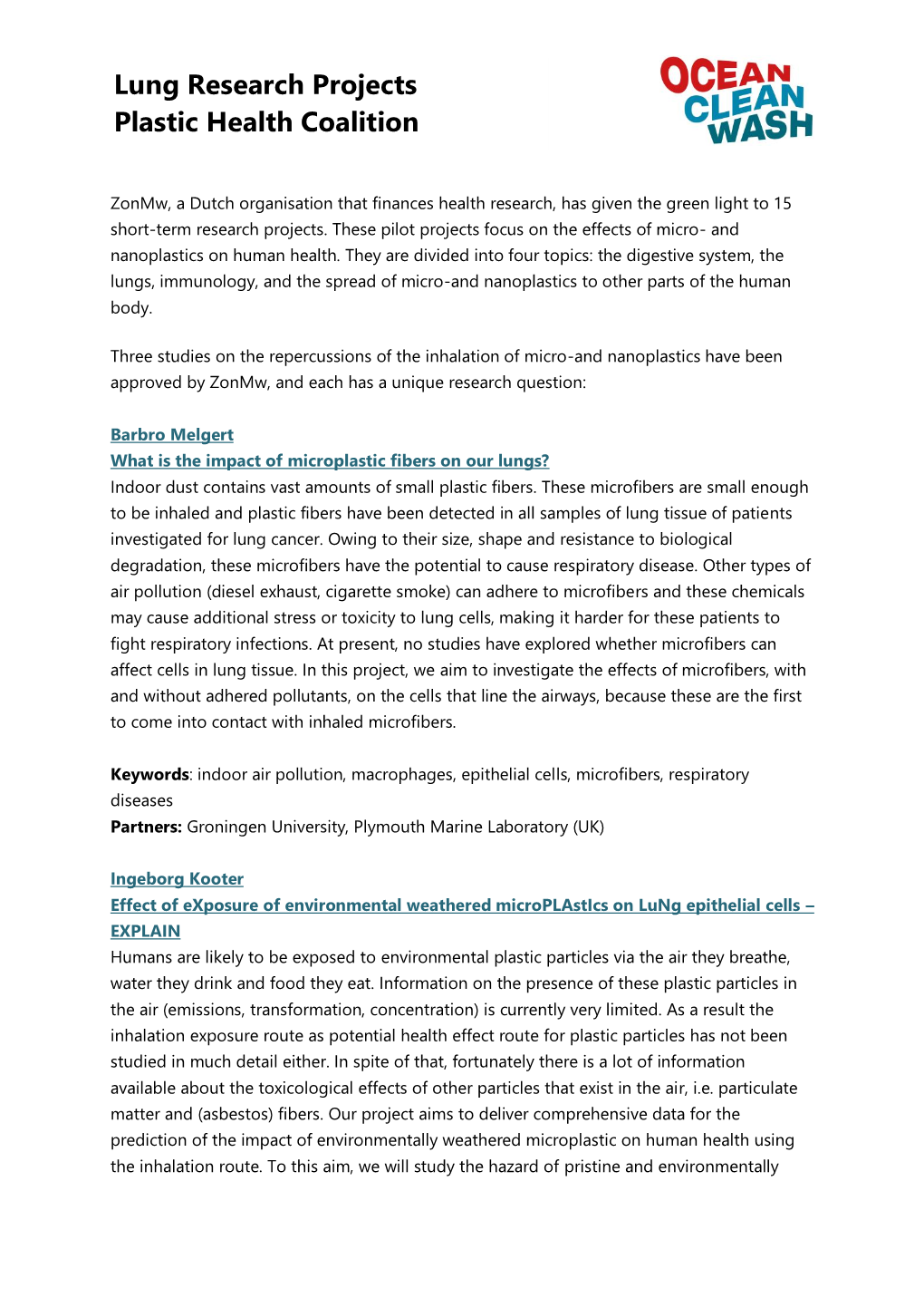 Lung Research Projects Plastic Health Coalition