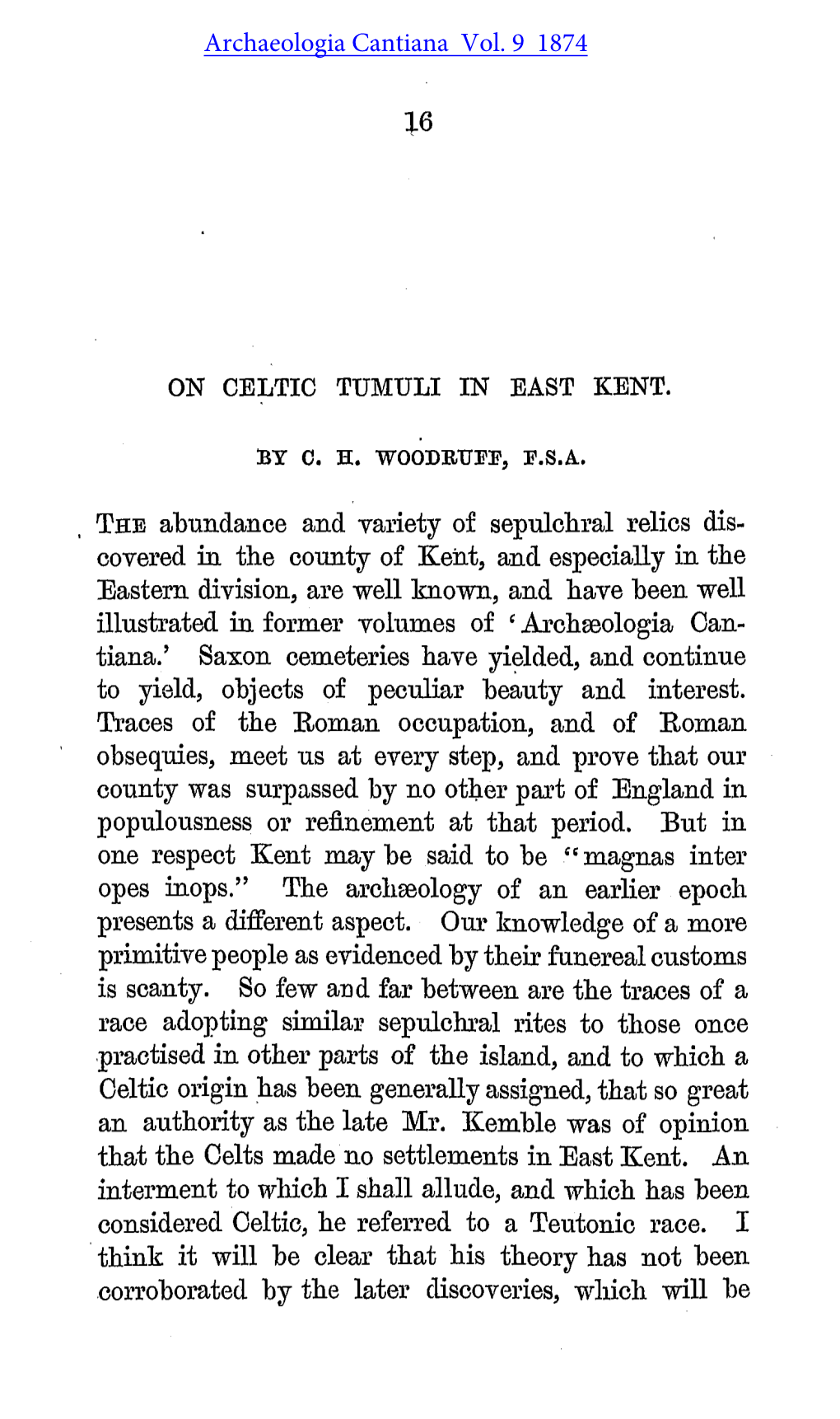 On Celtic Tumuli in East Kent