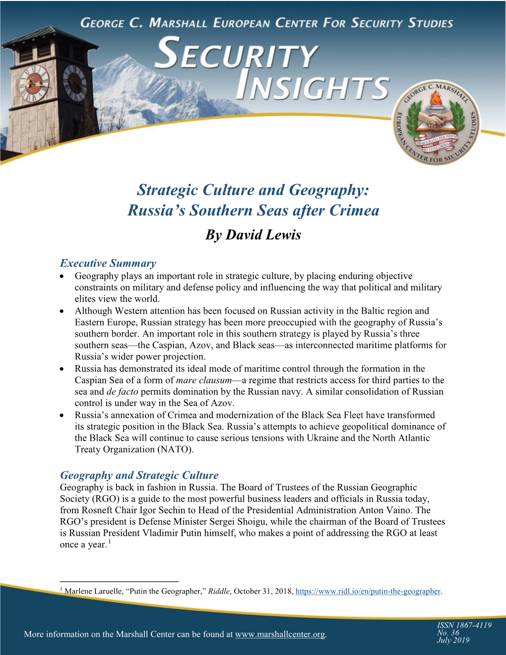 Strategic Culture and Geography: Russia’S Southern Seas After Crimea by David Lewis