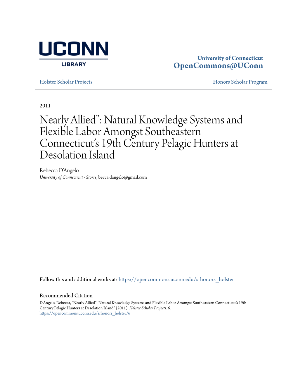 Nearly Allied”: Natural Knowledge Systems and Flexible Labor Amongst Southeastern Connecticut's 19Th Century Pelagic Hunters At