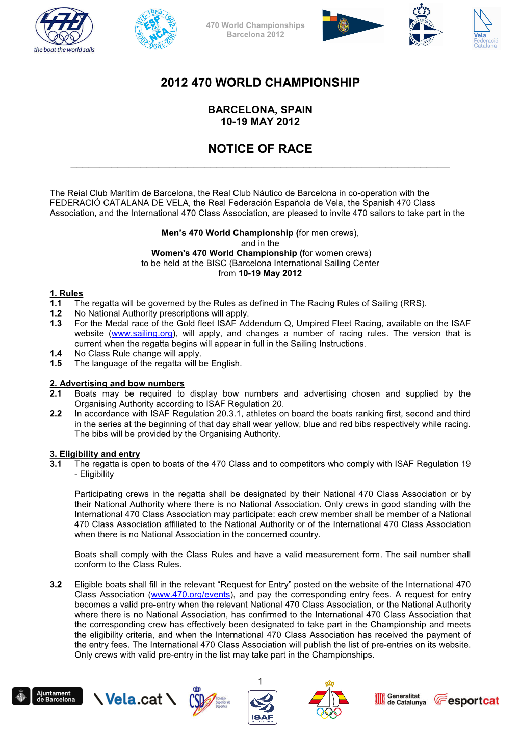 2012 470 World Championship Notice of Race