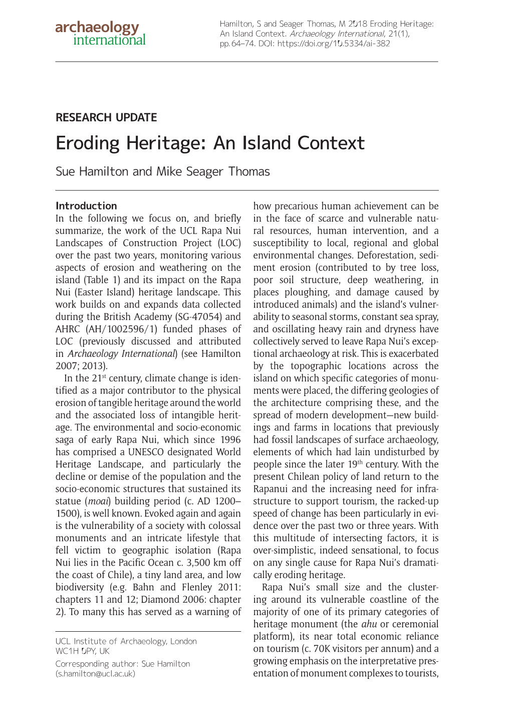 Eroding Heritage: an Island Context