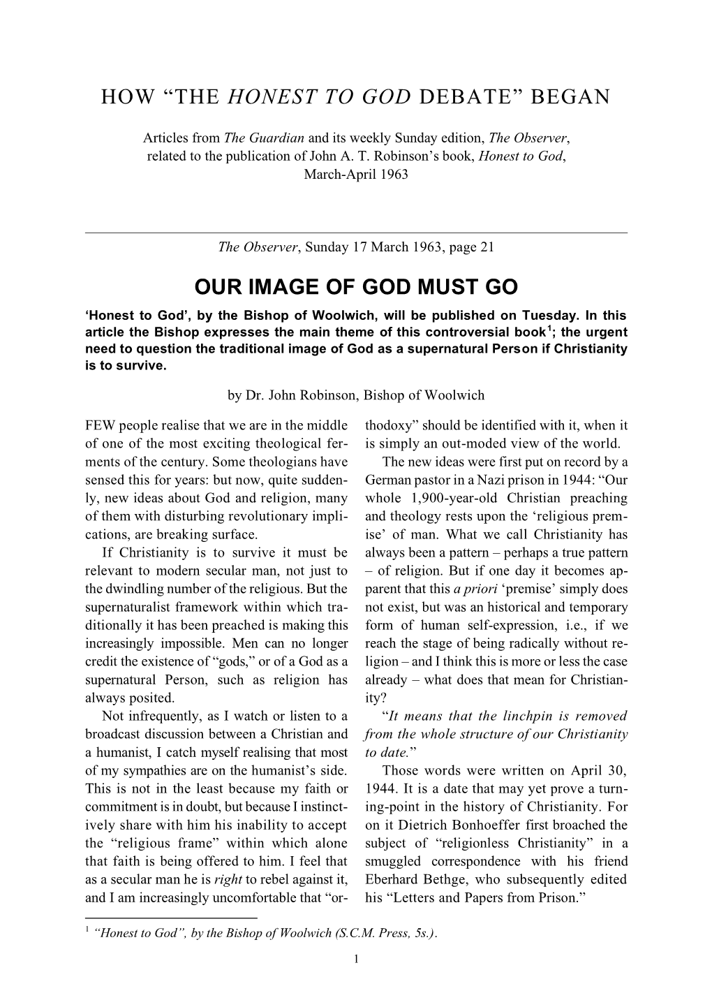 Began Our Image of God Must Go