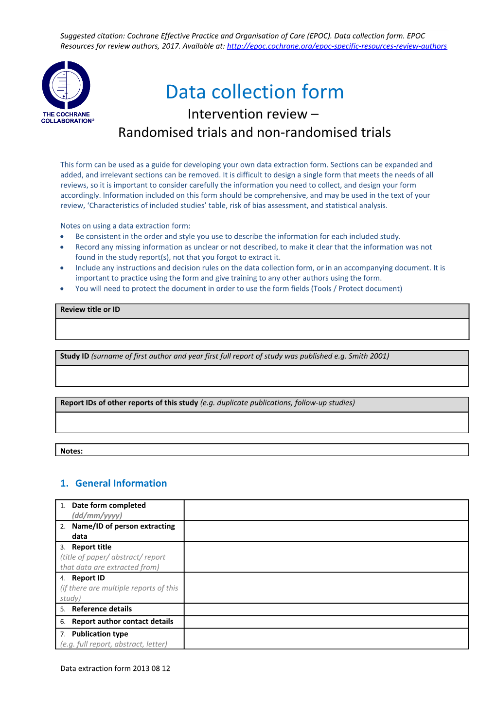 Data Extraction and Assessment Form - Template