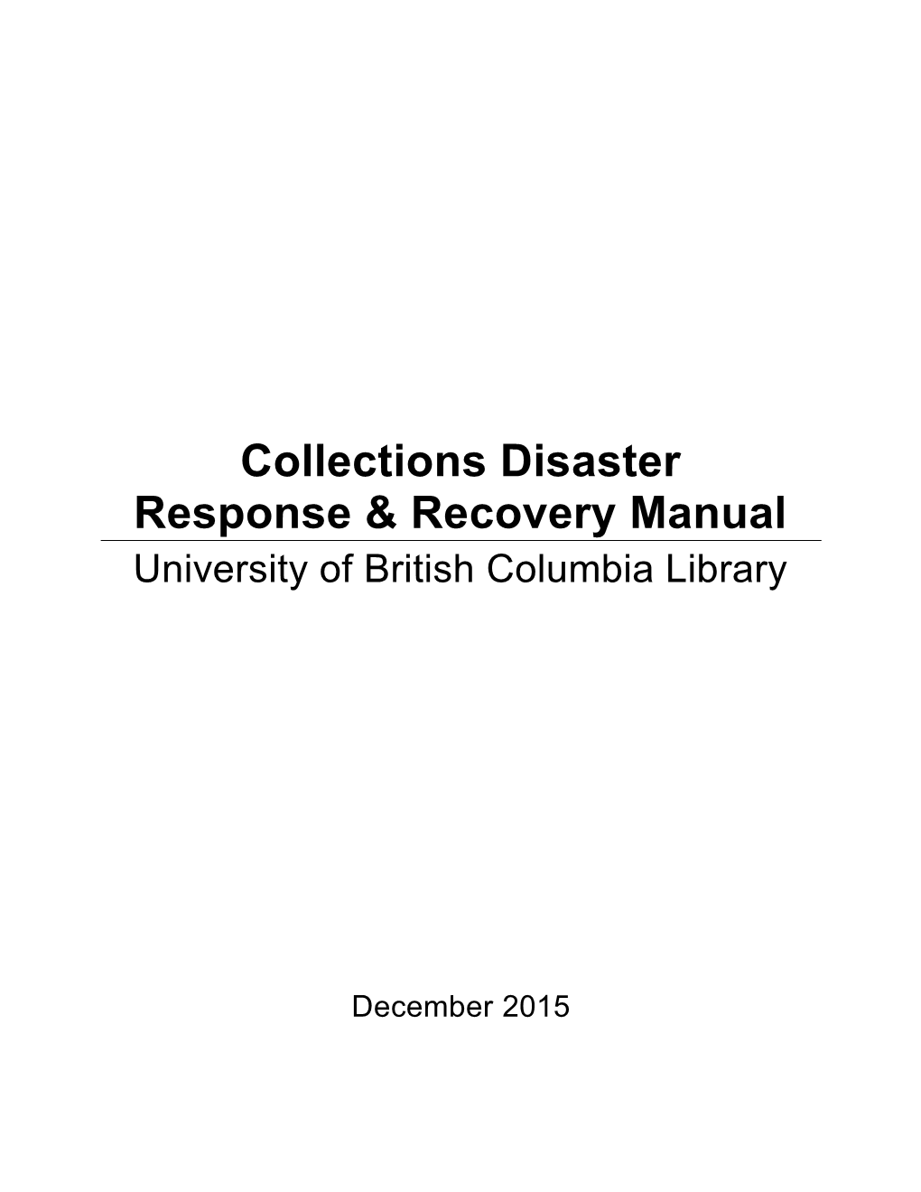 Collections Disaster Response & Recovery Manual
