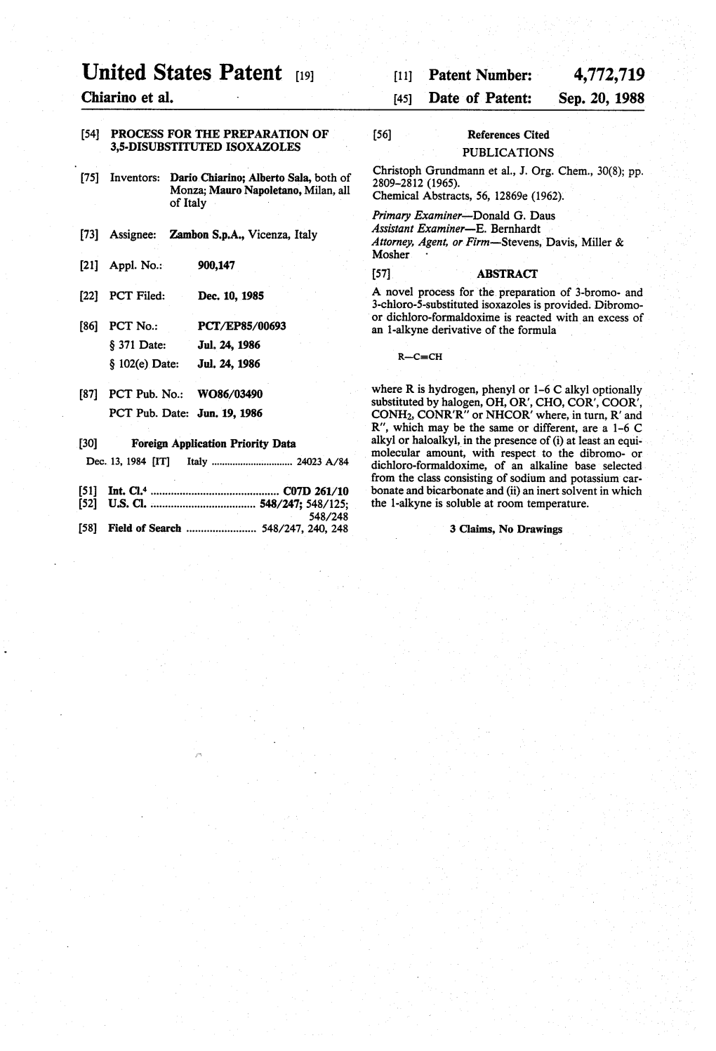 United States Patent (19) 11 Patent Number: 4,772,719 Chiarino Et Al