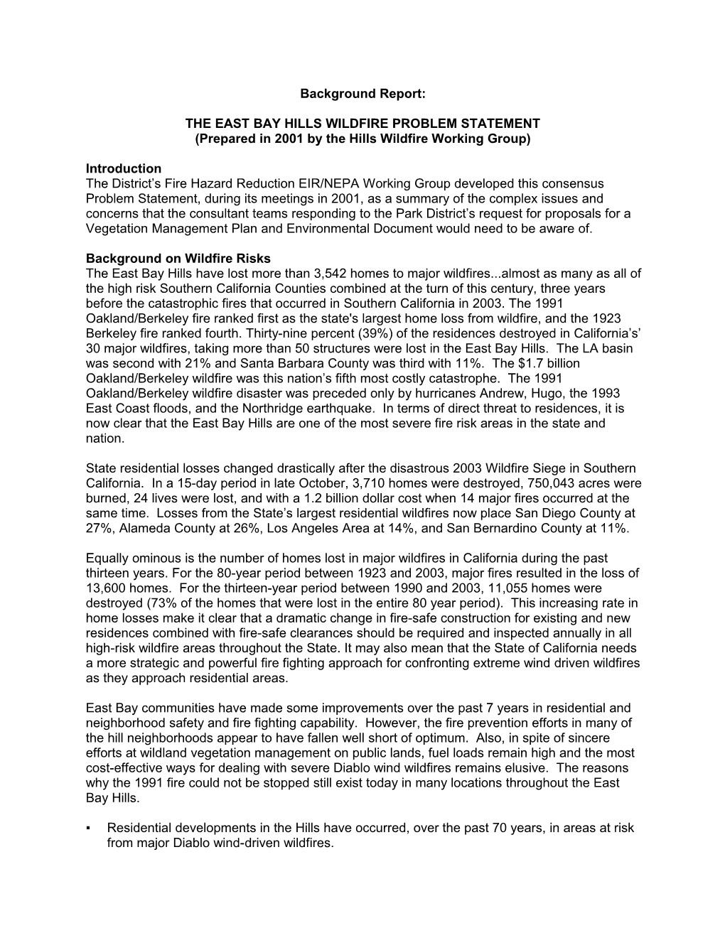 The East Bay Hills Wildfire Problem Statement