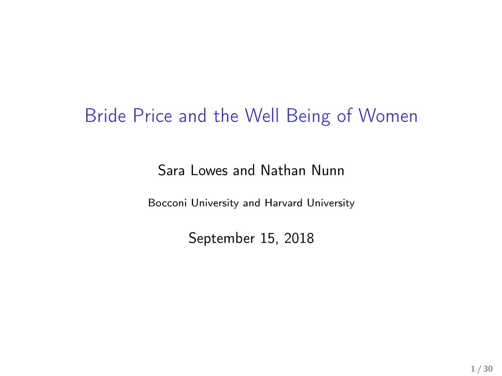 Bride Price and the Well Being of Women