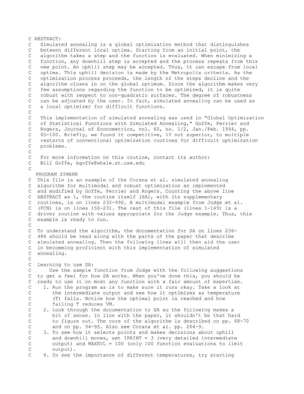 C Simulated Annealing Is a Global Optimization Method That Distinguishes