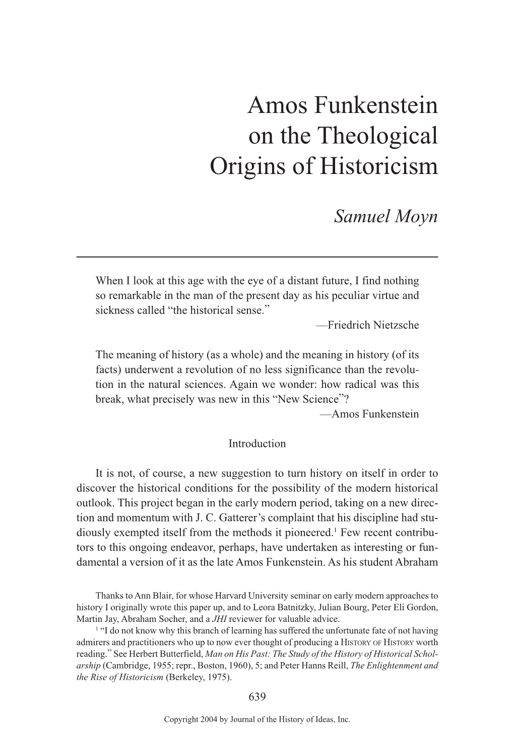 Amos Funkenstein on the Theological Origins of Historicism