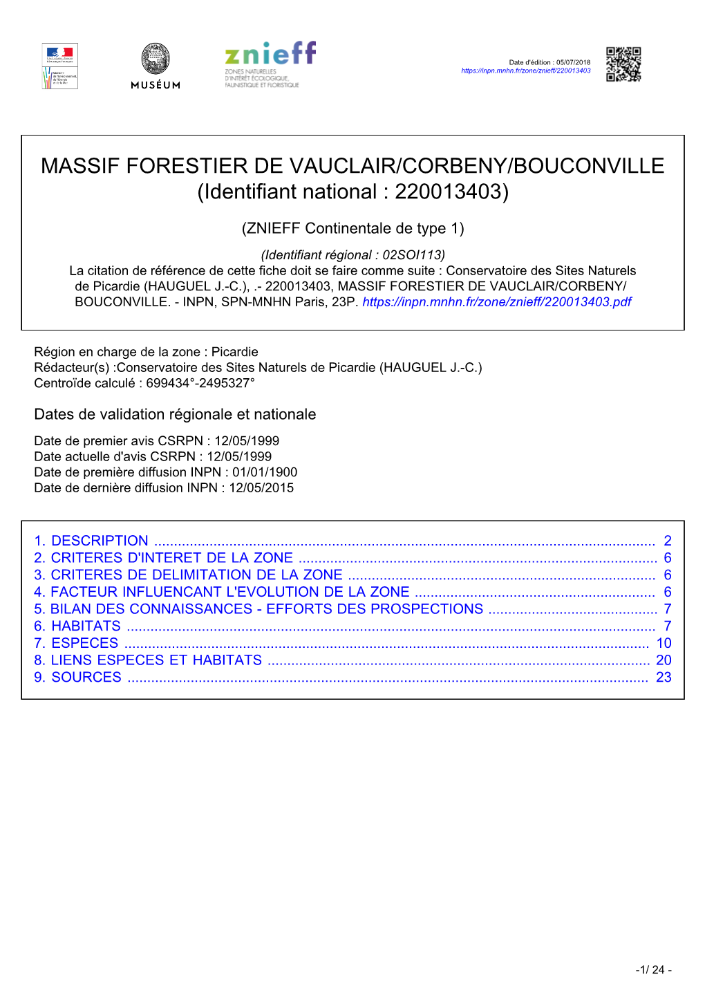 MASSIF FORESTIER DE VAUCLAIR/CORBENY/BOUCONVILLE (Identifiant National : 220013403)